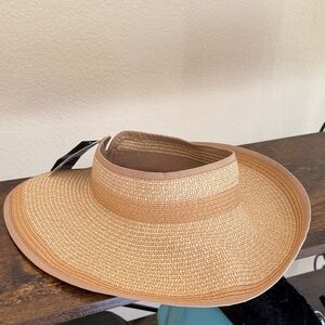INC Roll Up Sun Visor Straw Hat in Beige